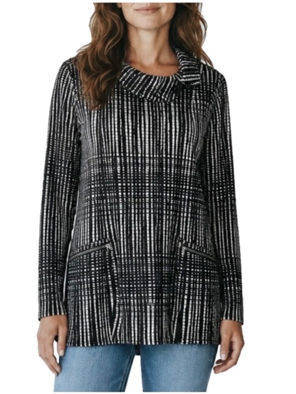 Liv by Habitat Black and Grey Knit Tunic Top Pullover Pockets Size S